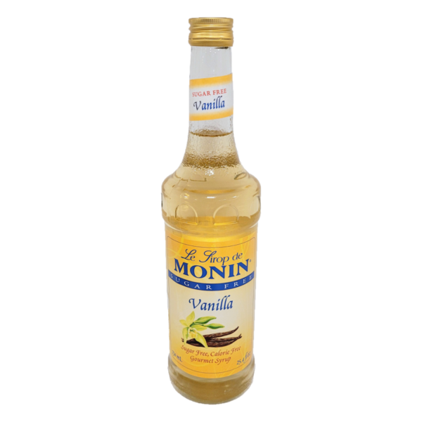 Syrup Monin sin azúcar sabor Vainilla en botella de vidrio otra vista