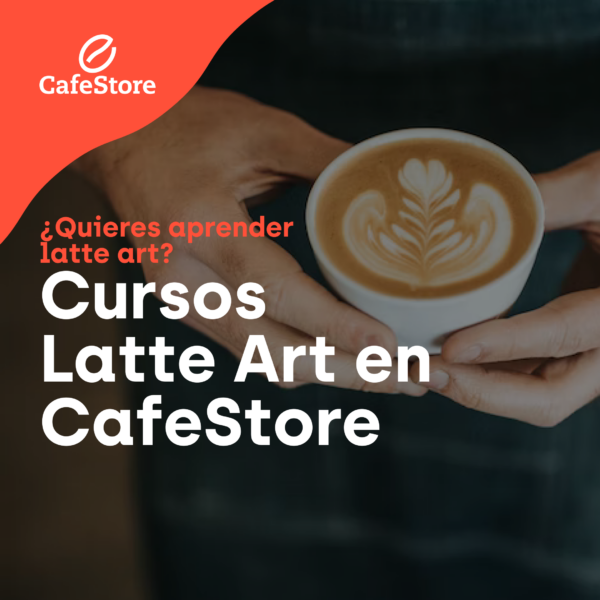 Póster para promocionar Curso de Latte Art impartido por CafeStore - ¿Quieres aprender latte art? - Cursos Latte Art en CafeStore