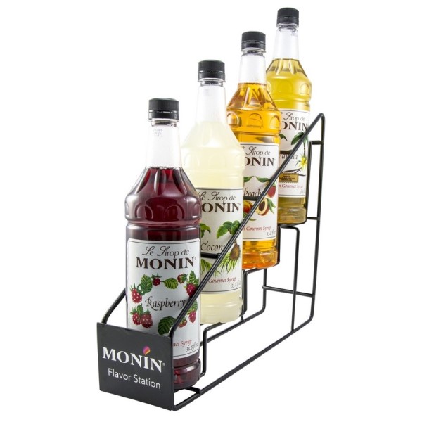 Rack metálico - estante para Syrups marca Monin en uso