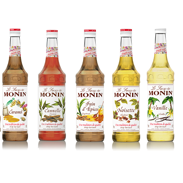 Syrup Monin en variedad de sabores. 100% naturales y libres de gluten.