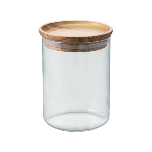 Canister de vidrio para café de especialidad, guardar café Hario con tapa de madera simply S-GCN-200-OV